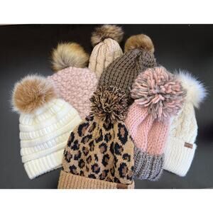 Faux Fur Pom Pom Hats - Your Choice. Knit, Crochet, Winter Fall Animal Print